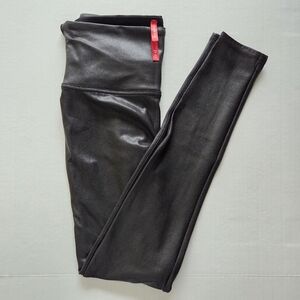 Spanx Shape Faux Leather Leggings Core Compression Black Women's Med 2437 EUC